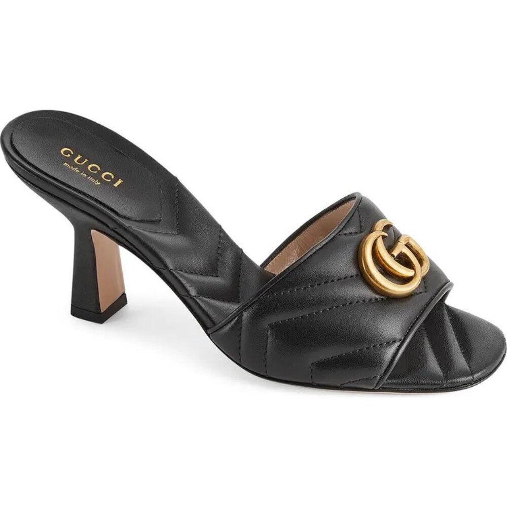 GUCCI • GG QUILTED SLIDE SANDAL, SLIDE, HEEL - NERO - Picture 5 of 6